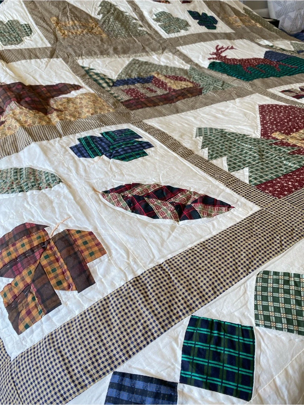 Mennonite HandMade Rustic Lodge Cabin Quilt Queen Pine Tree Patchwork Bedding